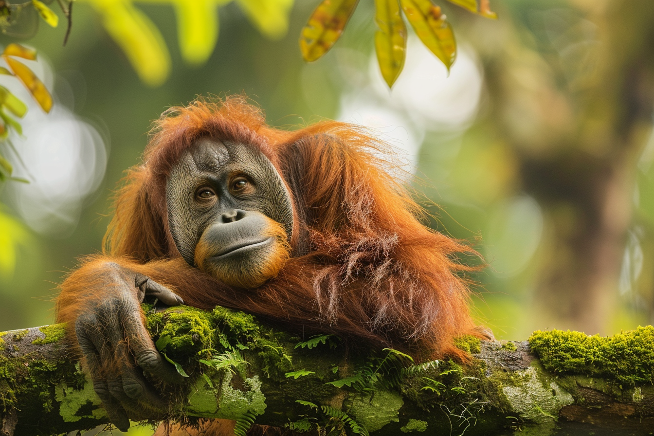 Image gratuite Orang-outan observant la forêt depuis une branche 1