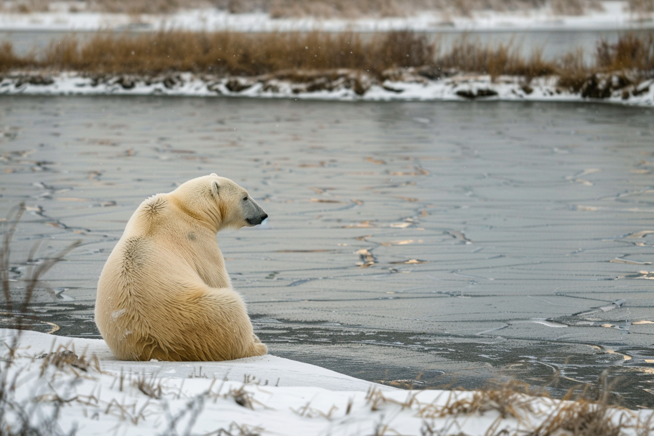 Image gratuite Ours polaire contemplatif près du lac 1