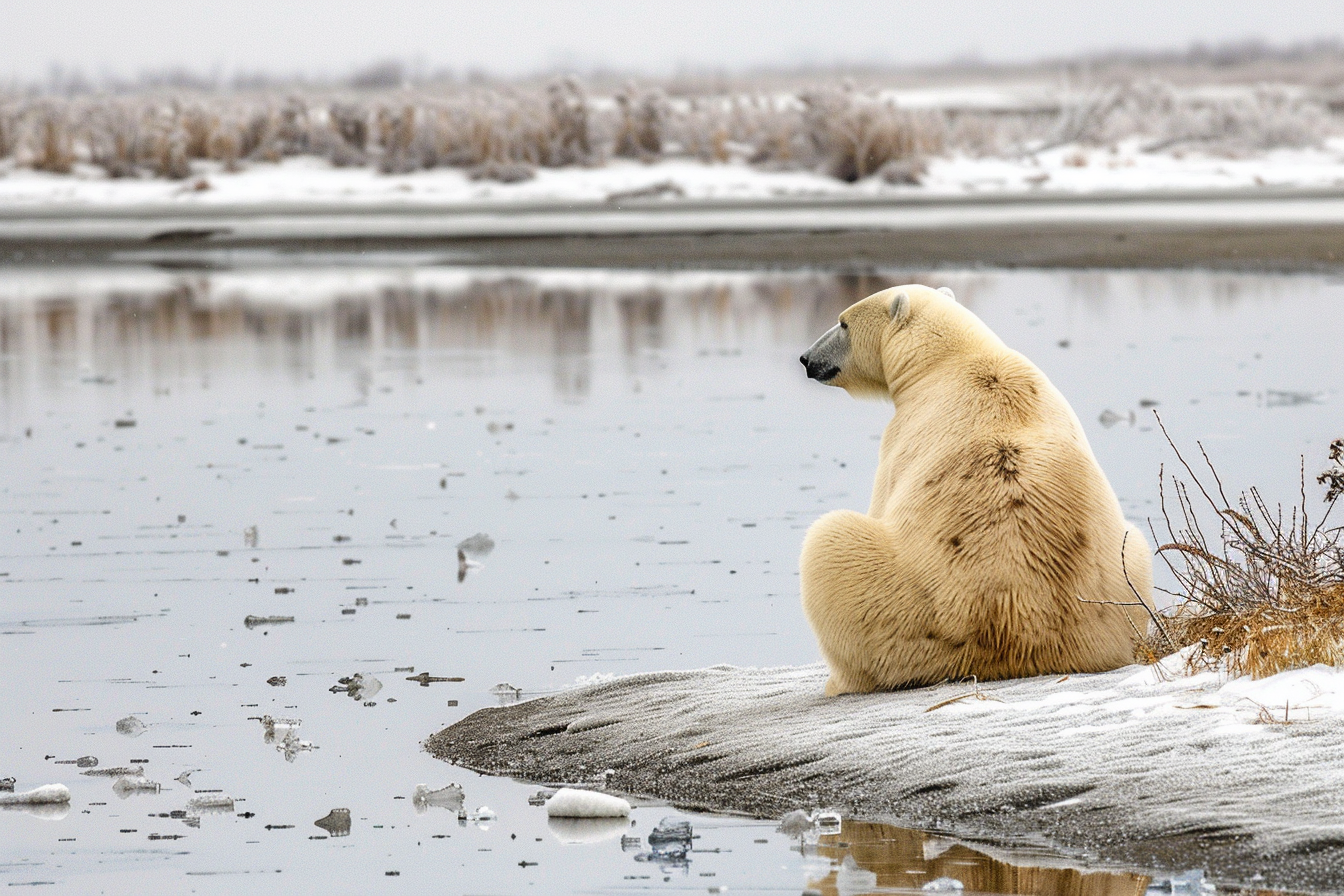 Image gratuite Ours polaire contemplatif près du lac 2