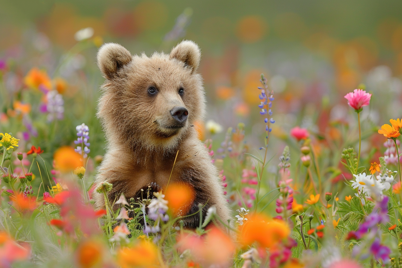 Image gratuite Ourson jouant dans les fleurs 2