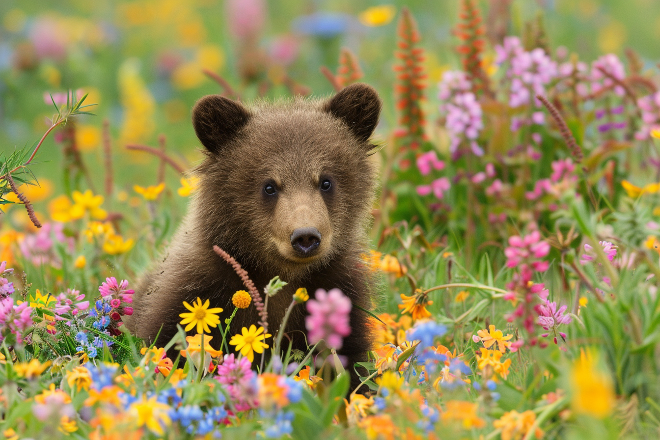 Image gratuite Ourson jouant dans les fleurs 3