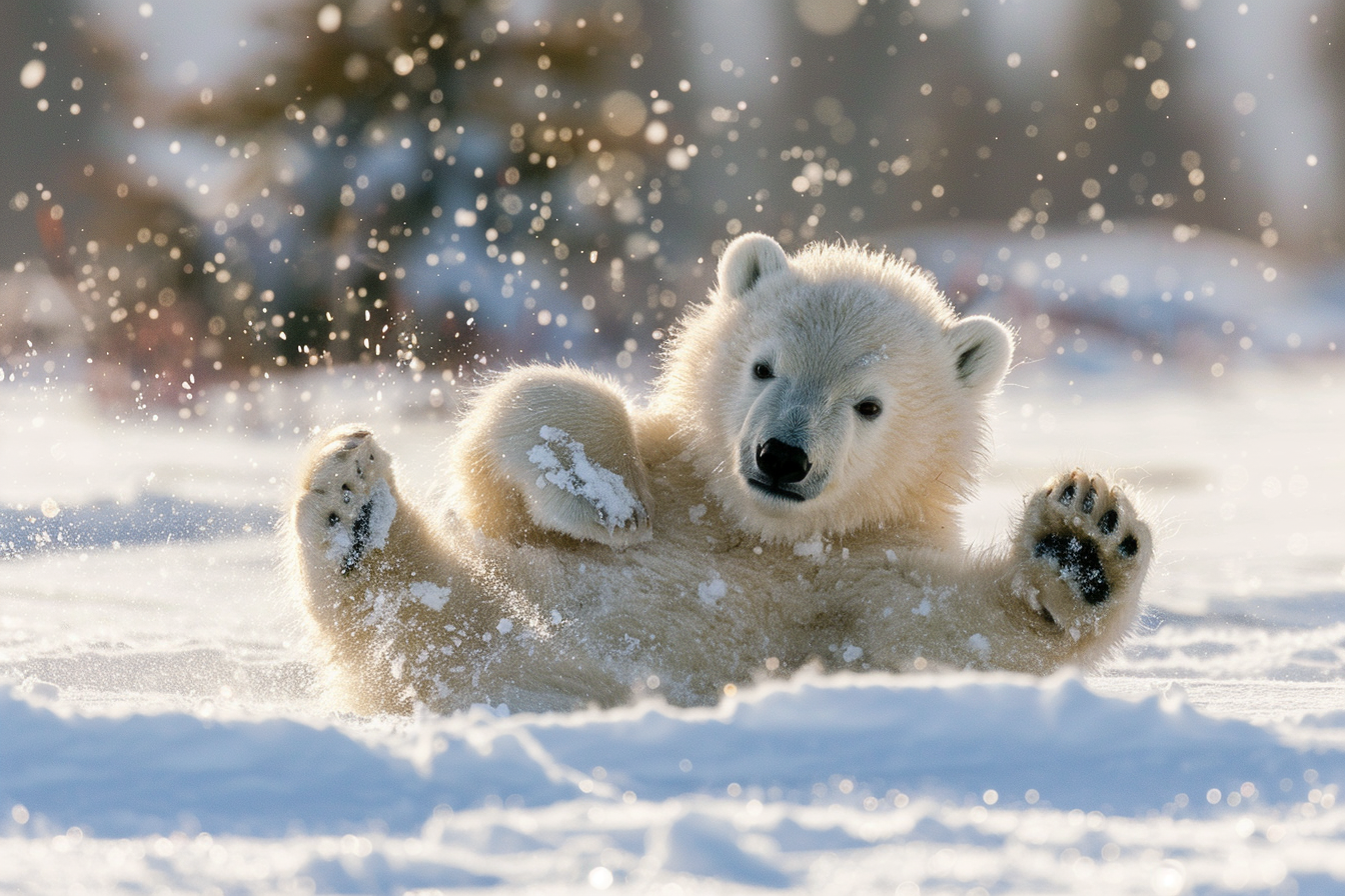 Image gratuite Ourson polaire jouant dans la neige 3