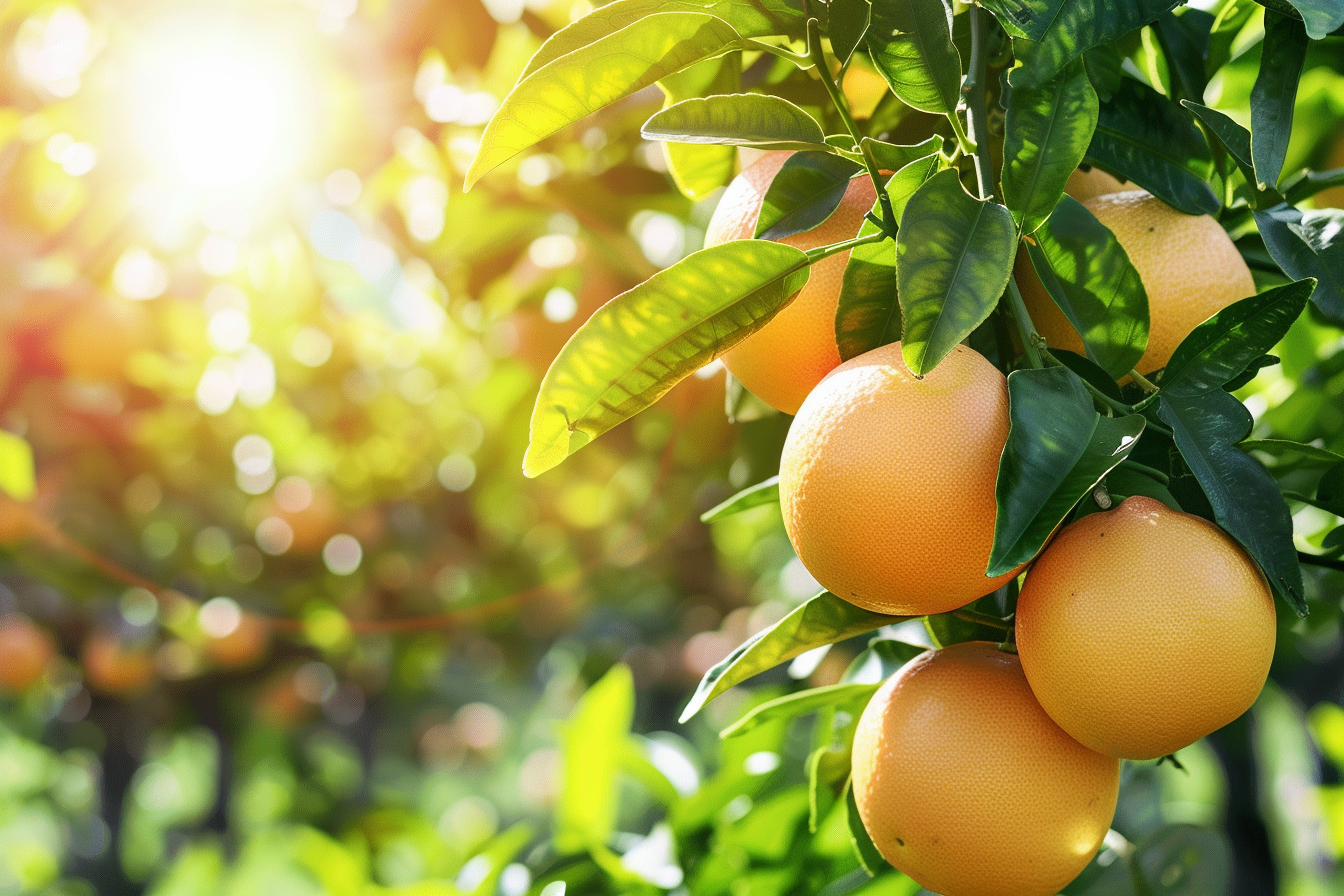 Image gratuite Pamplemousses suspendus dans verger ensoleillé 1