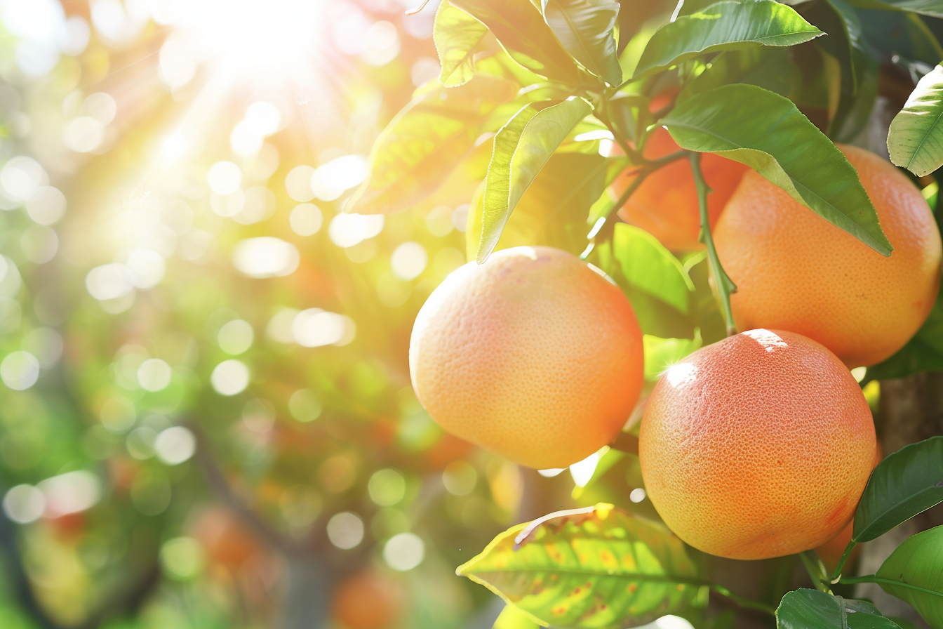 Image gratuite Pamplemousses suspendus dans verger ensoleillé 2