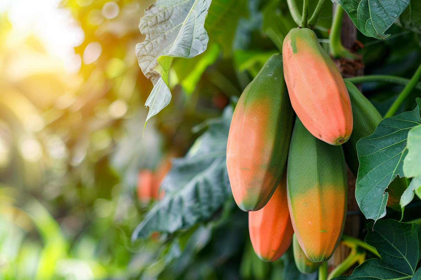 Image gratuite Papayes suspendues dans jardin tropical 1