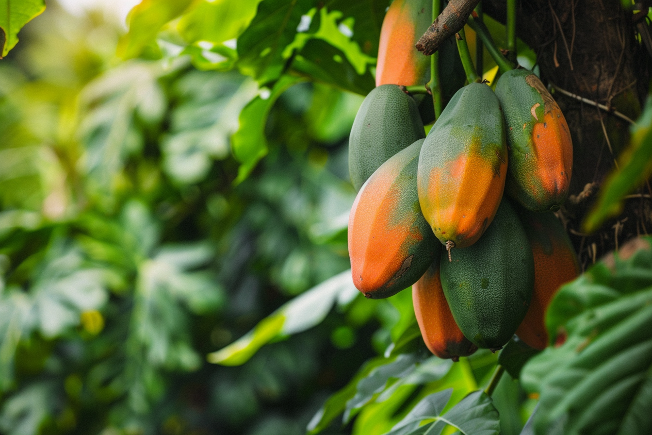 Image gratuite Papayes suspendues dans jardin tropical 2