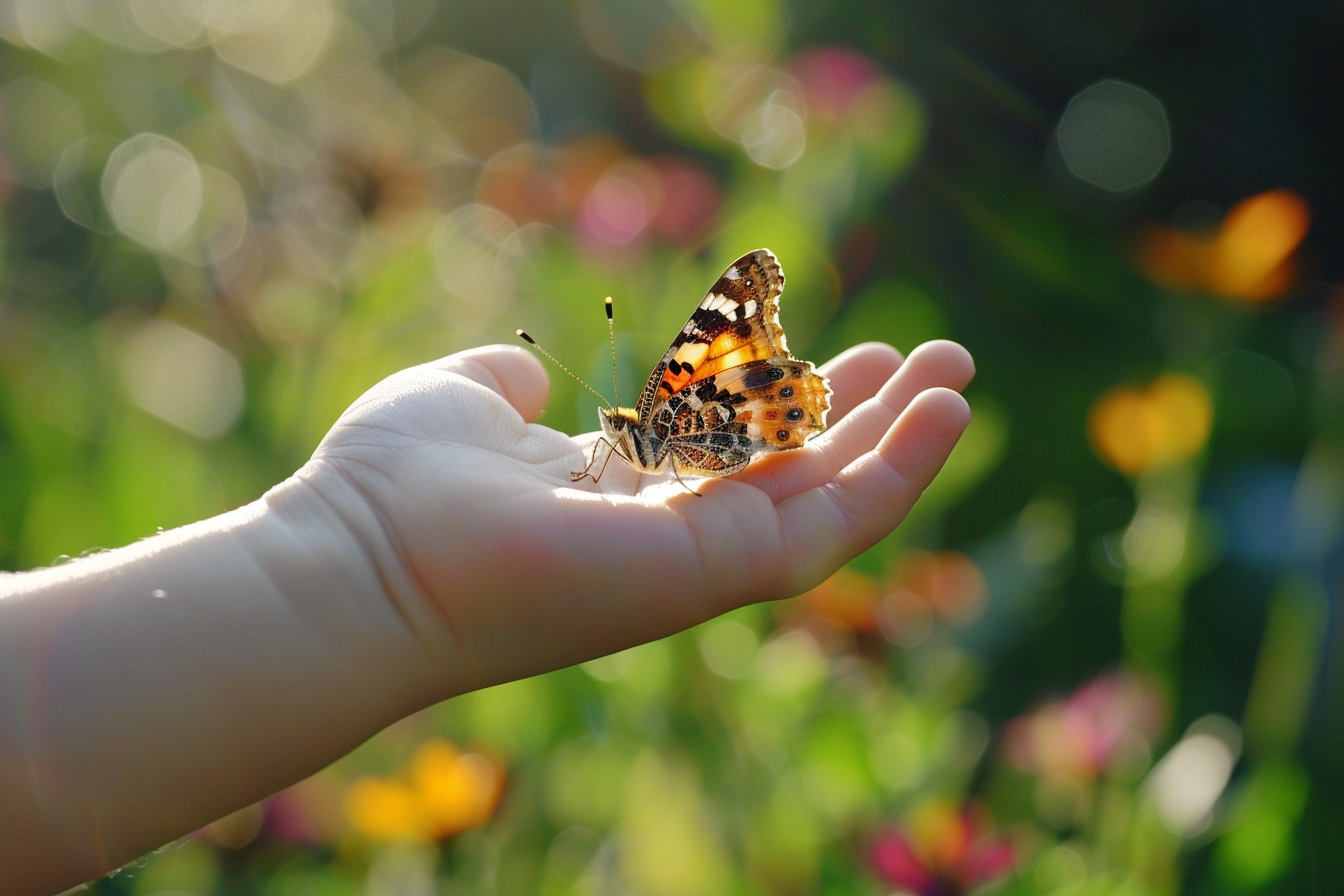 Image gratuite Papillon sur la main d&rsquo;un enfant 1