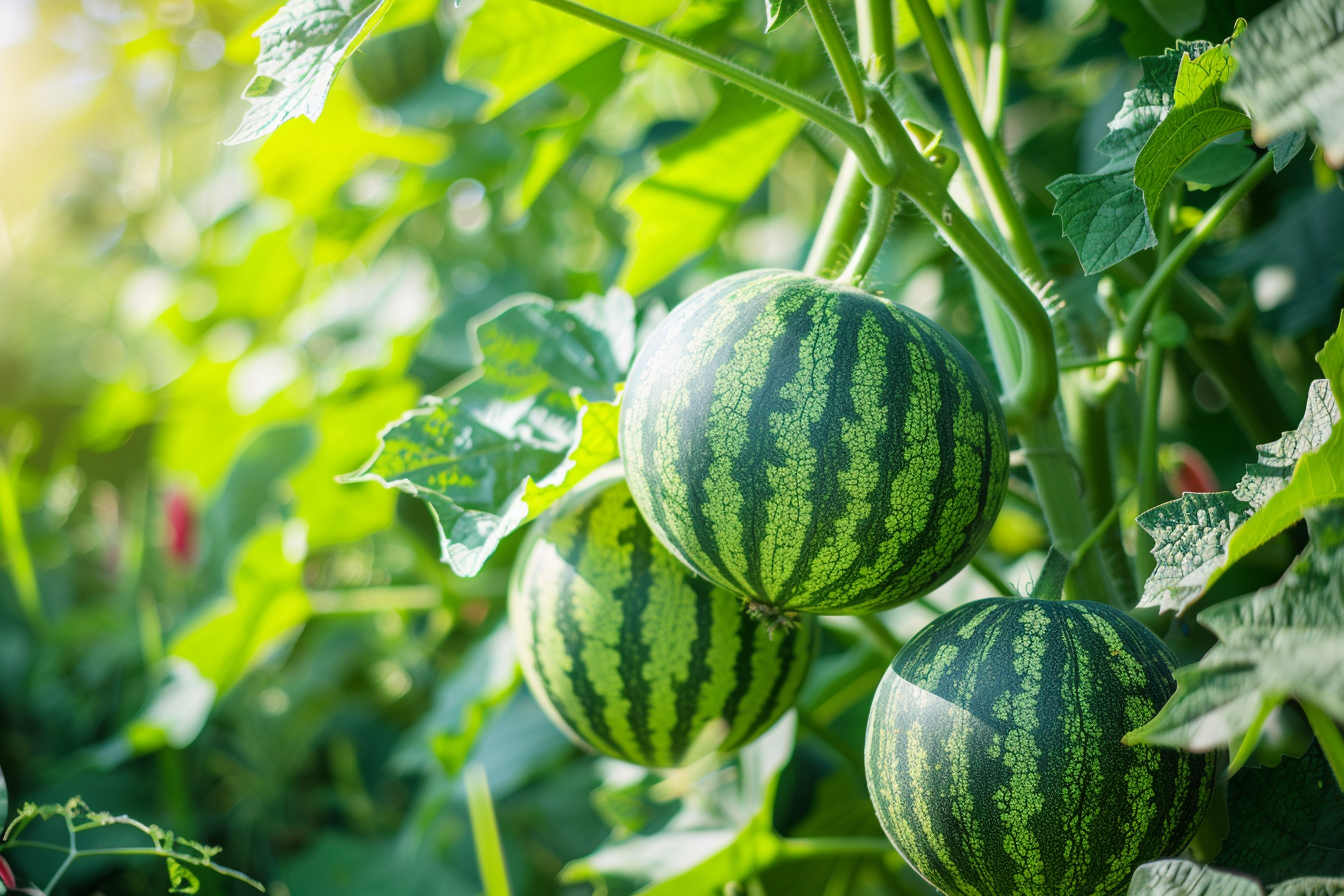 Image gratuite Pastèques poussant sur vigne ensoleillée 3