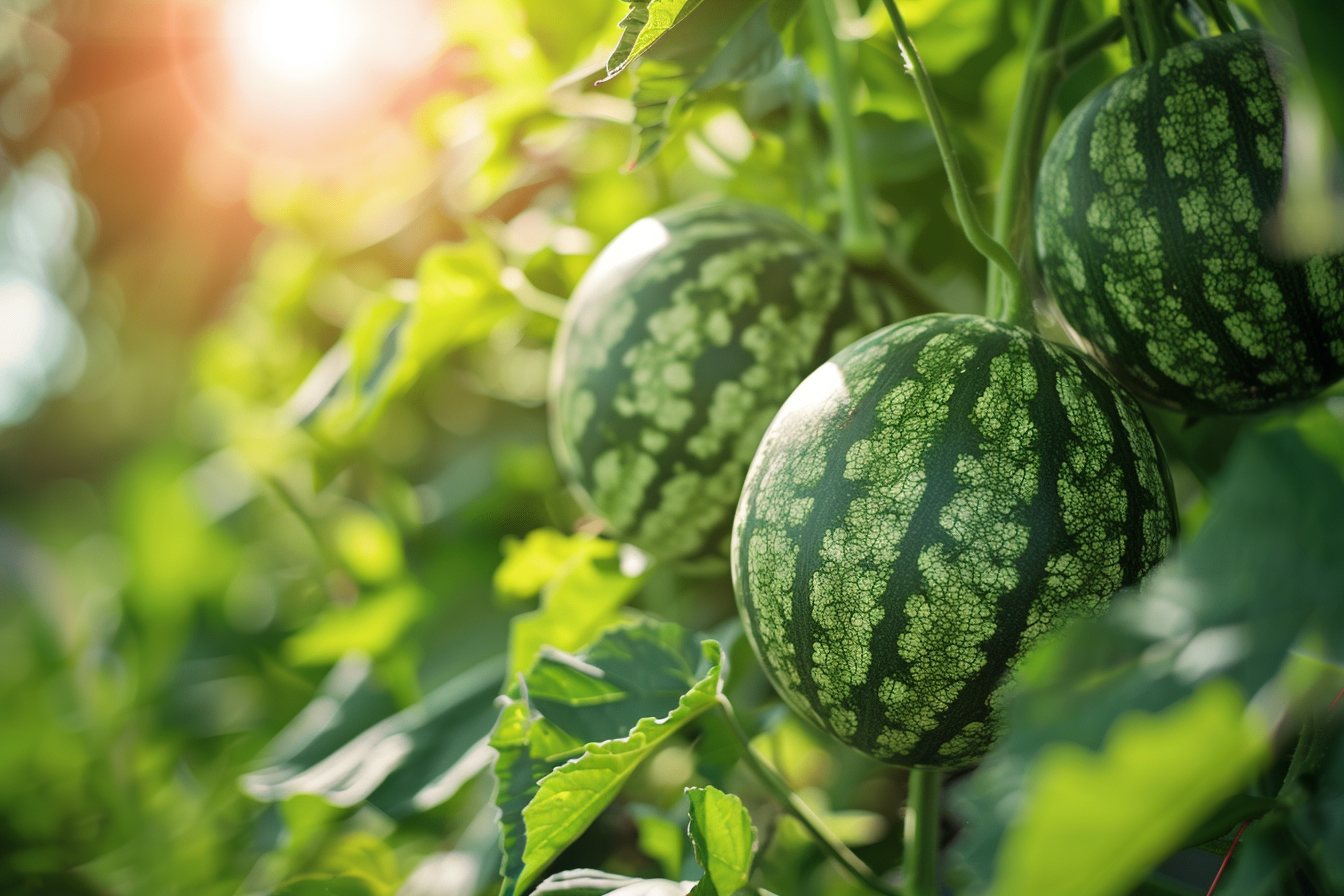Image gratuite Pastèques poussant sur vigne ensoleillée 4