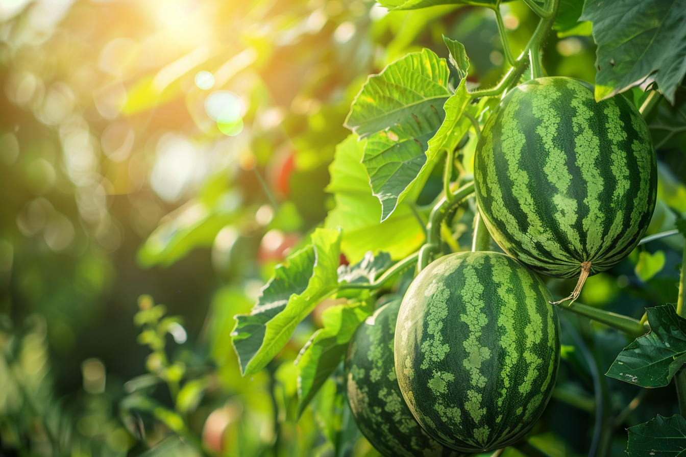 Image gratuite Pastèques poussant sur vigne ensoleillée 5