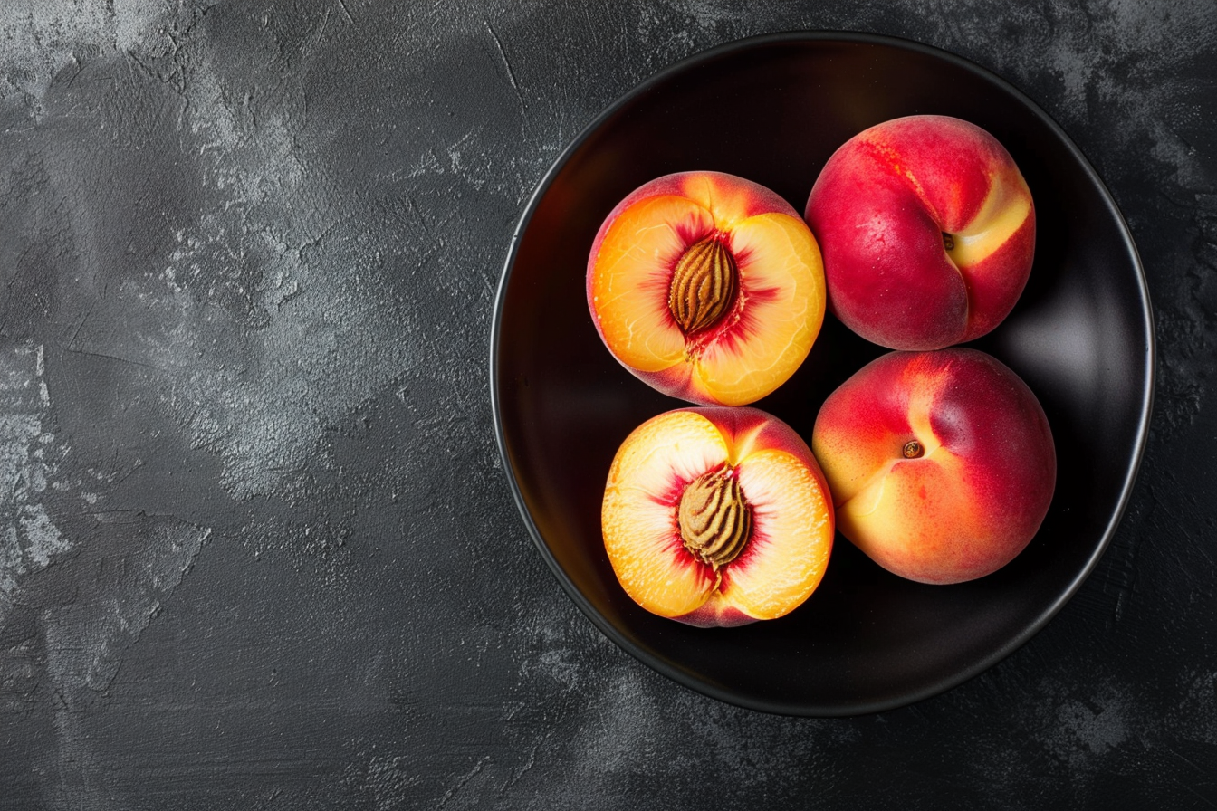 Image gratuite Pêches dans bol noir 1