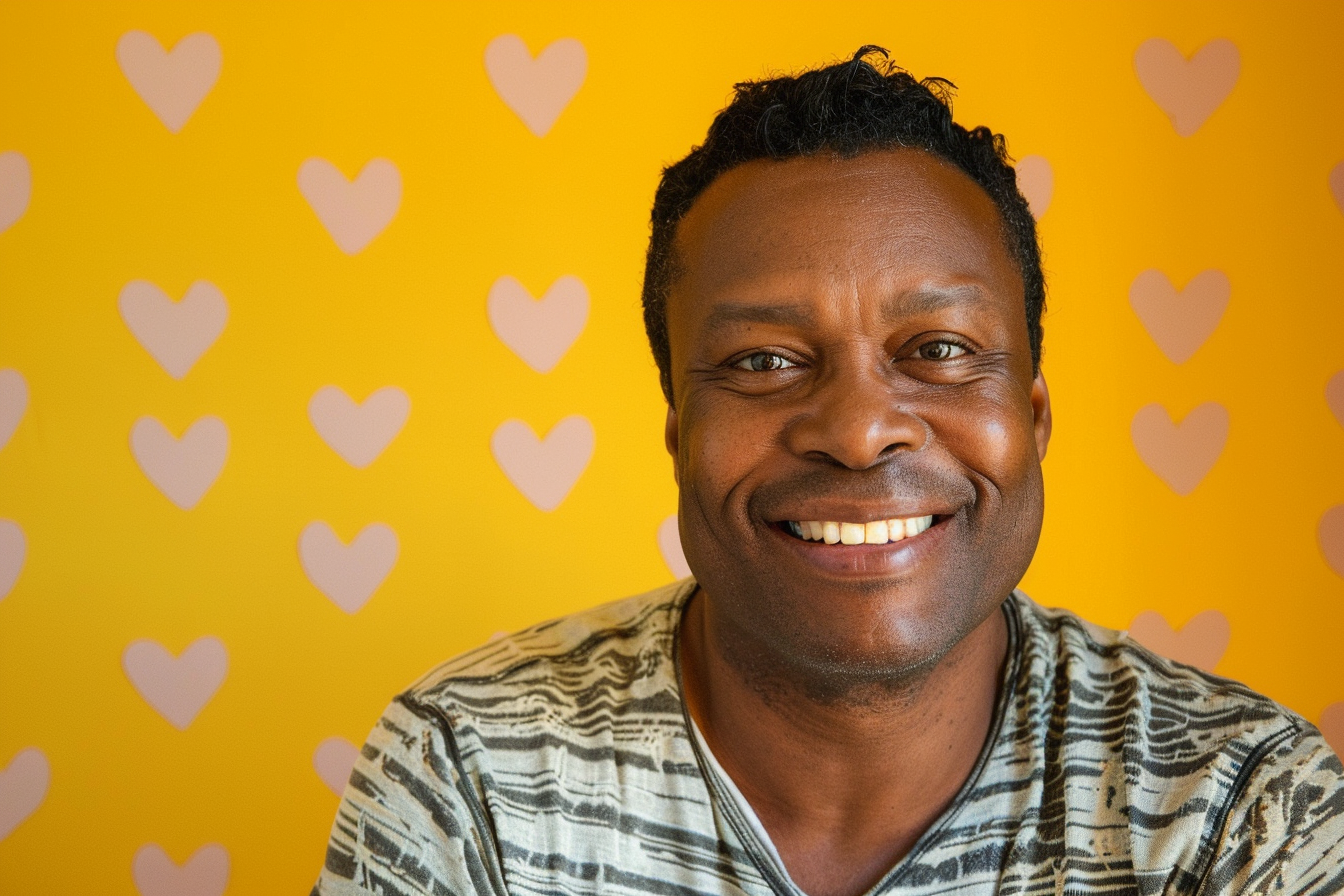 Image gratuite Père afro-américain yeux marrons fête pères fond jaune 3