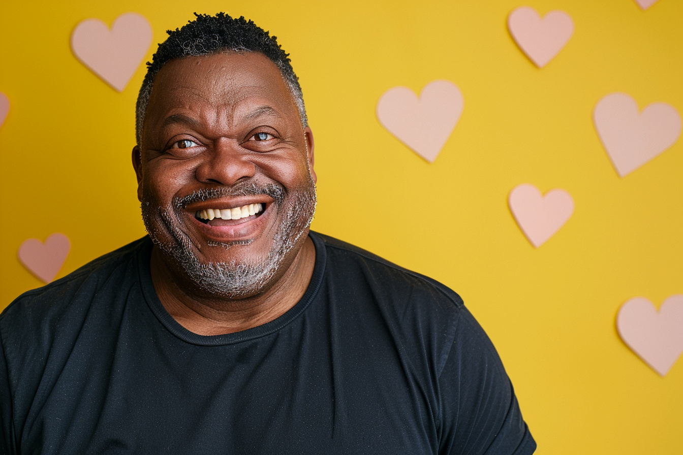 Image gratuite Père afro-américain yeux marrons fête pères fond jaune 4