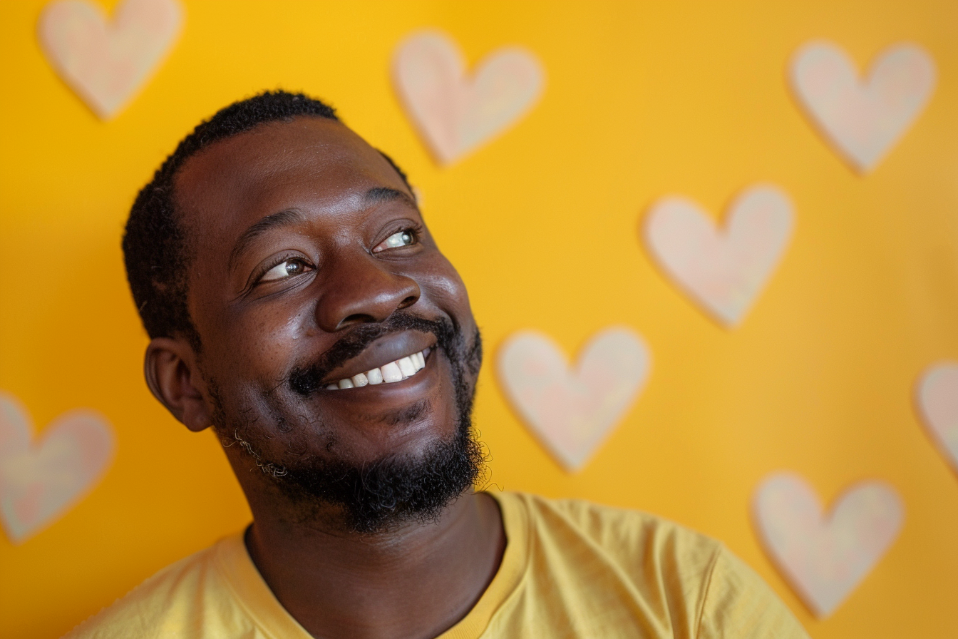 Image gratuite Père afro-américain yeux marrons fête pères fond jaune 5