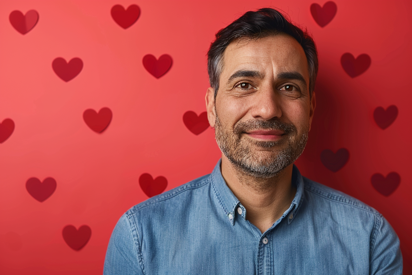 Image gratuite Père arabe yeux marrons fête pères fond rouge 1