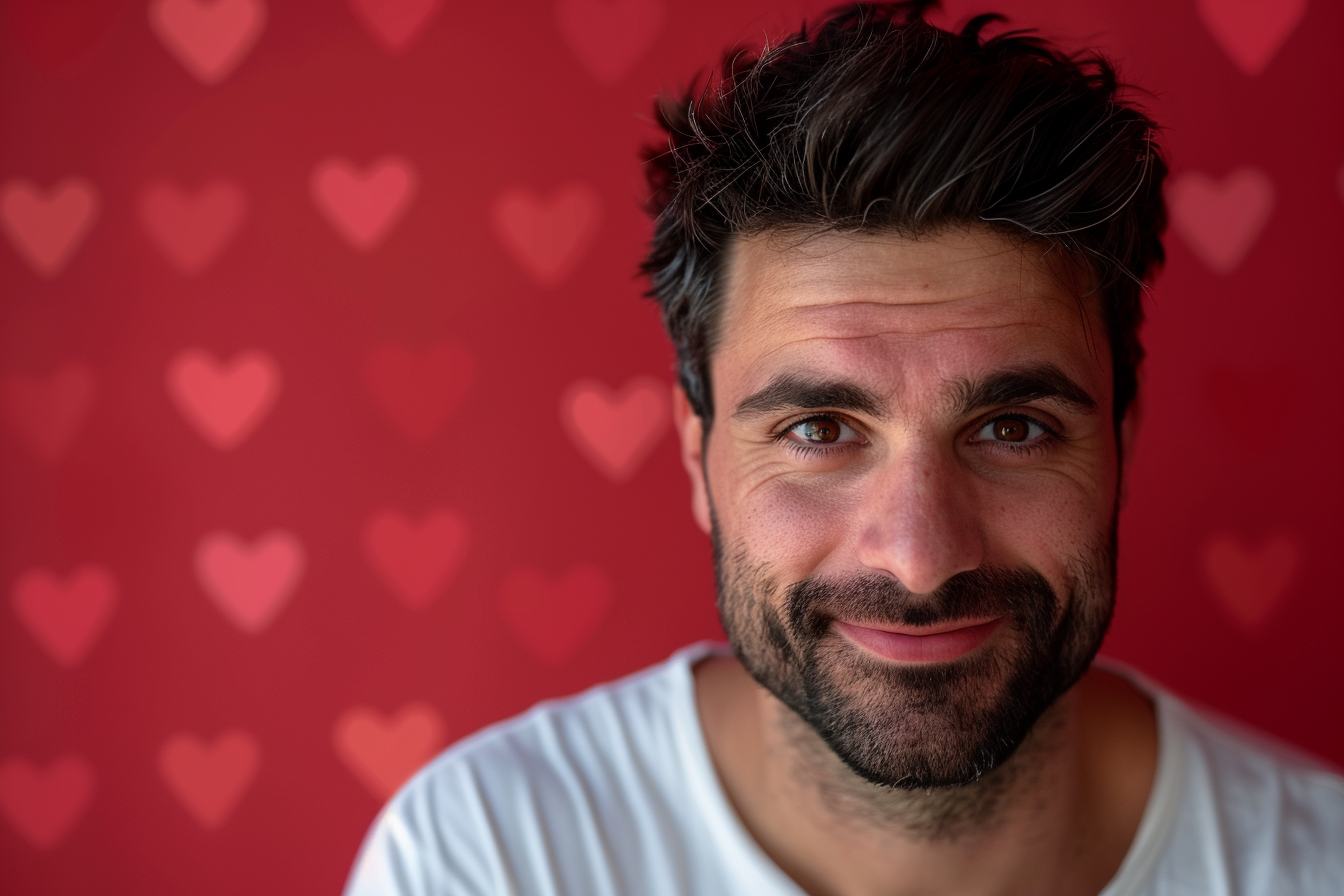 Image gratuite Père arabe yeux marrons fête pères fond rouge 2