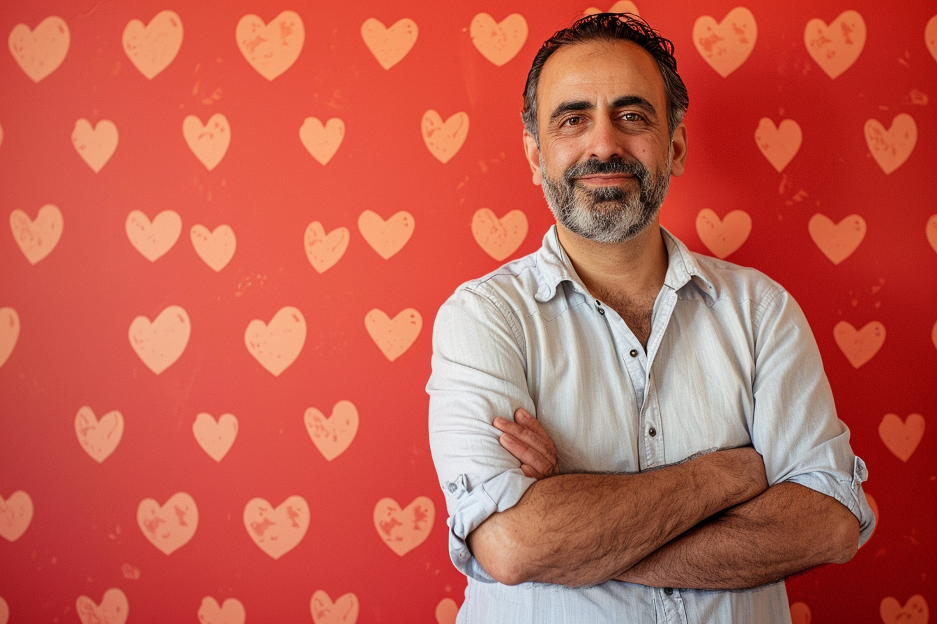 Image gratuite Père arabe yeux marrons fête pères fond rouge 3