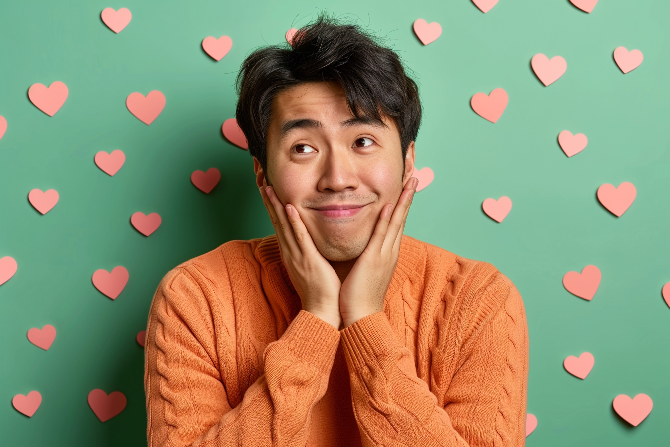 Image gratuite Père asiatique yeux marrons fête pères fond vert 1