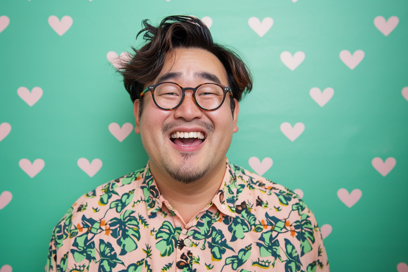 Image gratuite Père asiatique yeux marrons fête pères fond vert 3