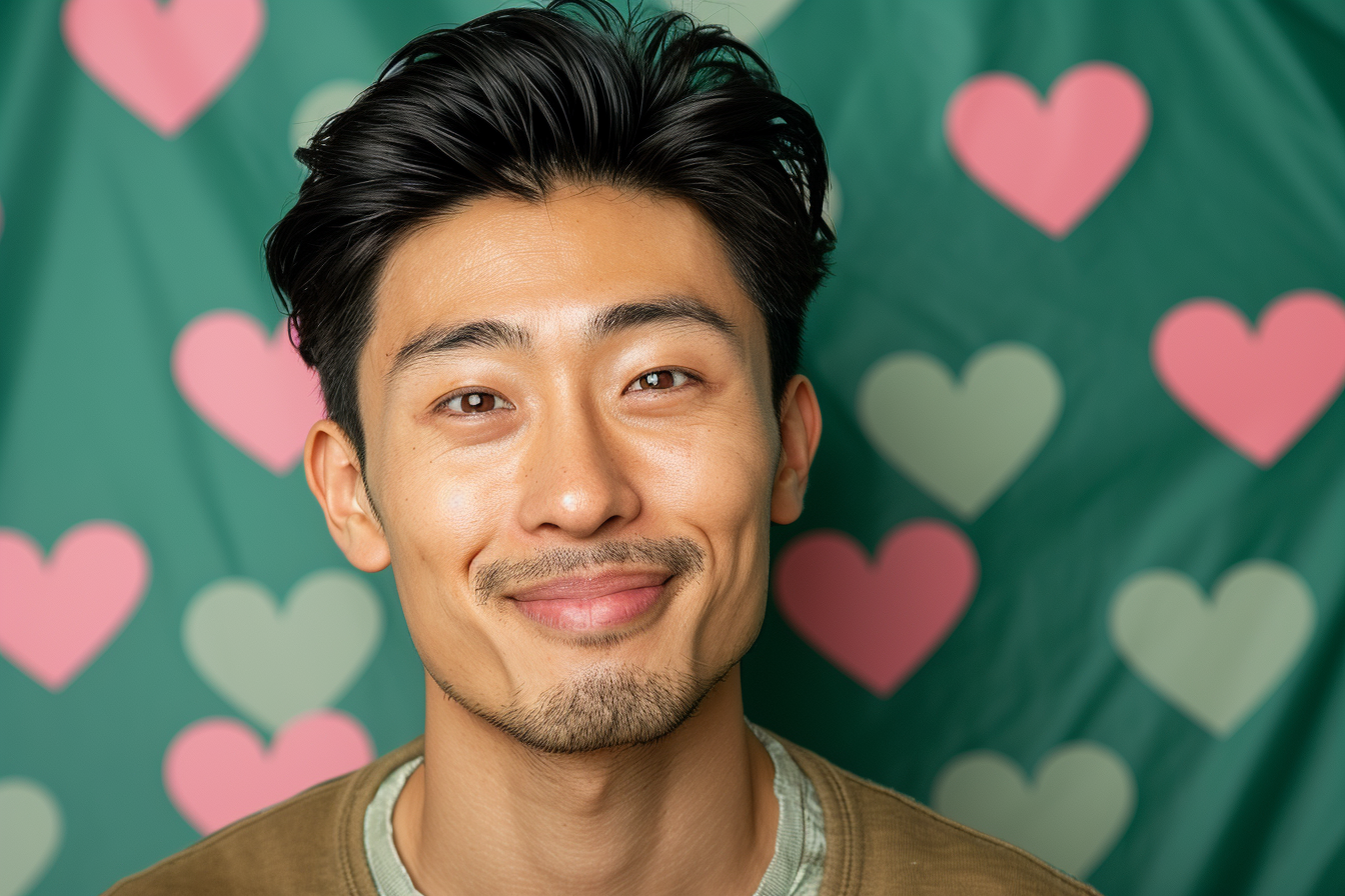 Image gratuite Père asiatique yeux marrons fête pères fond vert 5