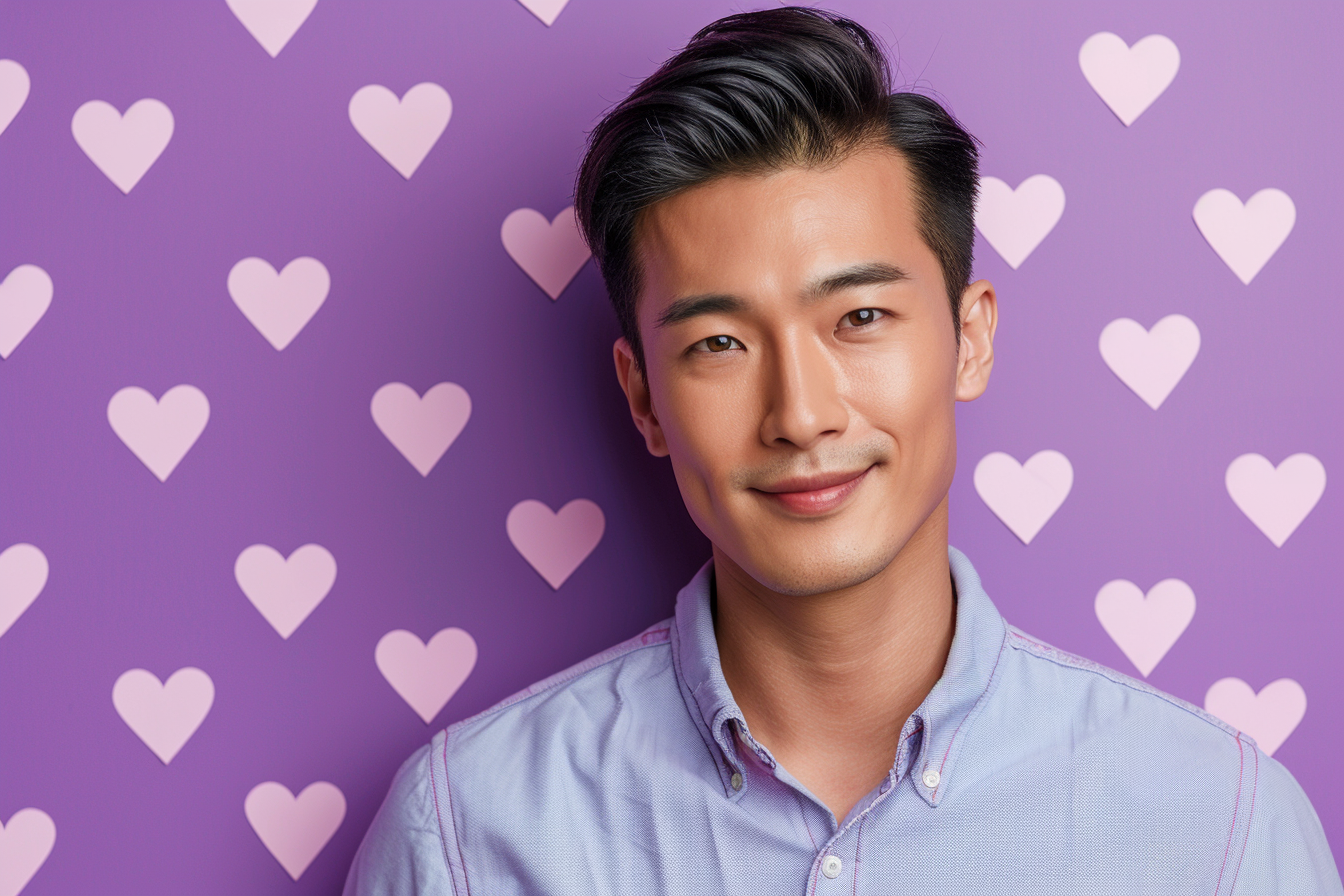 Image gratuite Père asiatique yeux marrons fête pères fond violet 4