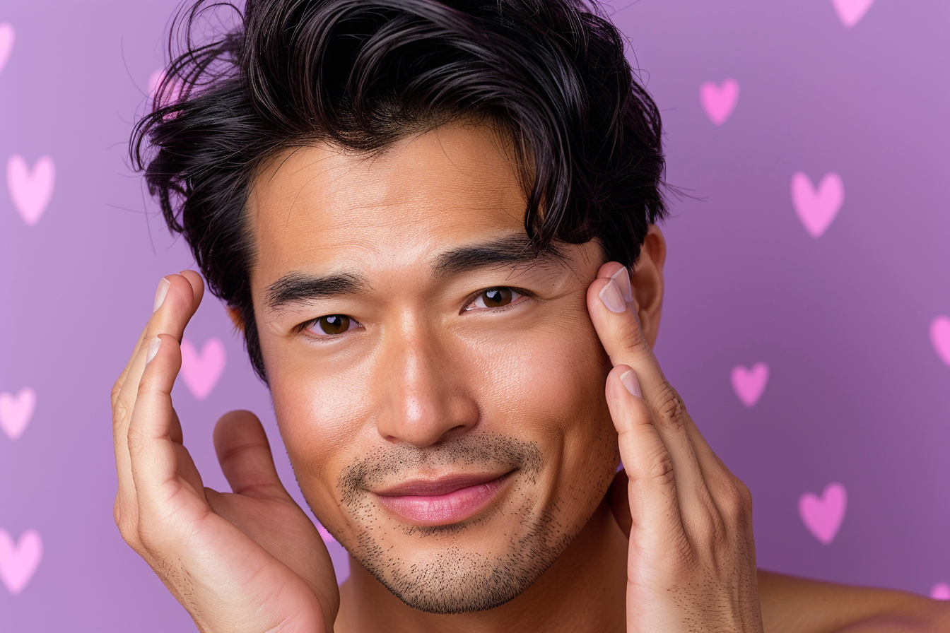 Image gratuite Père asiatique yeux marrons fête pères fond violet 5