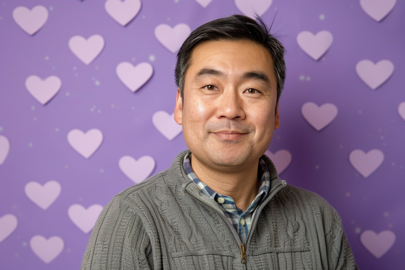 Image gratuite Père asiatique yeux marrons fête pères fond violet 6