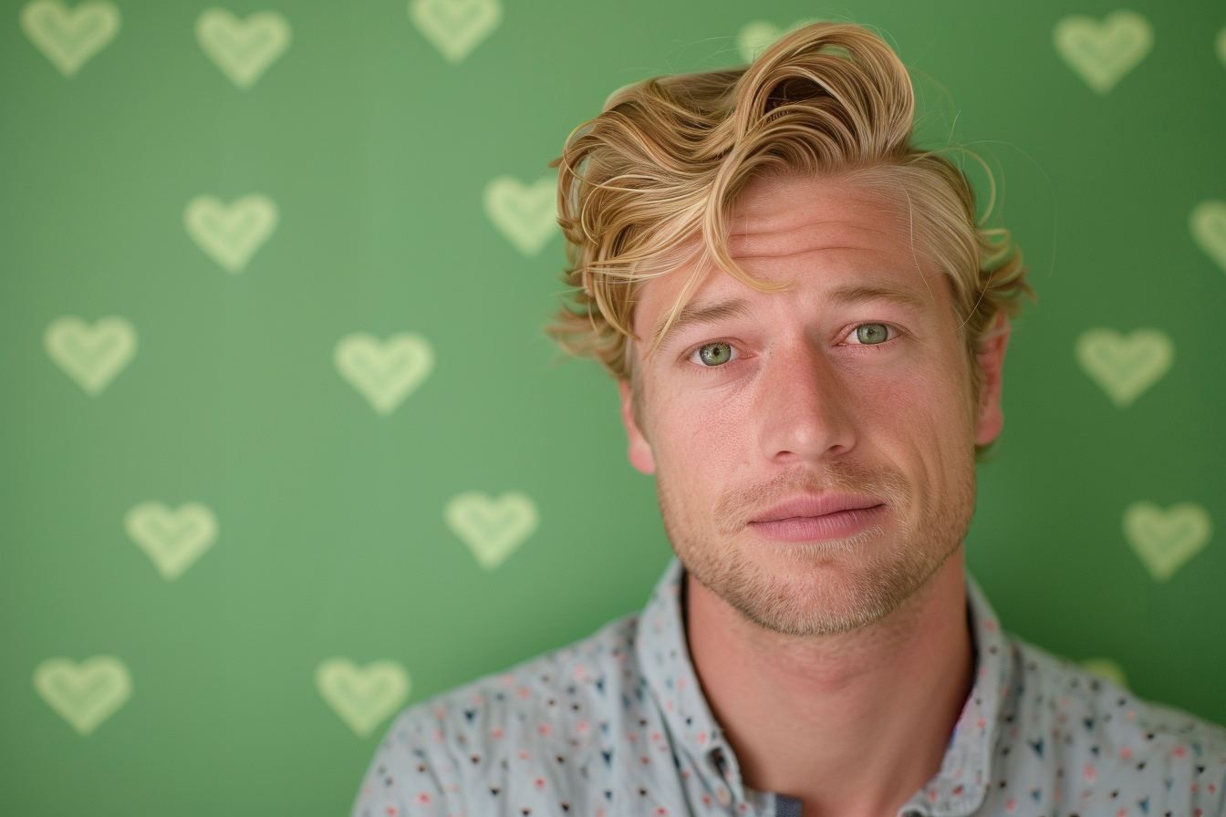 Image gratuite Père blond yeux verts fête pères fond vert 1