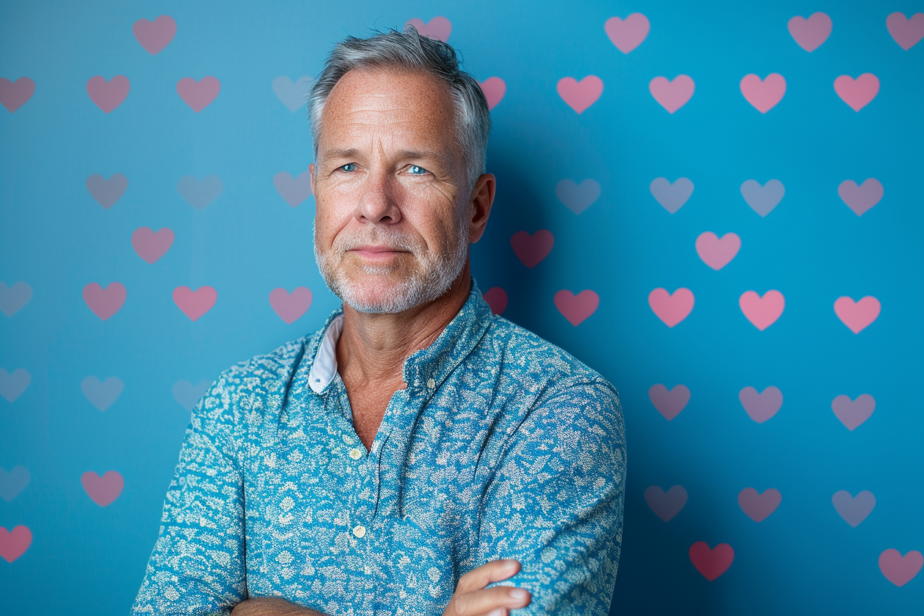 Image gratuite Père brun yeux bleus fête pères fond bleu 2