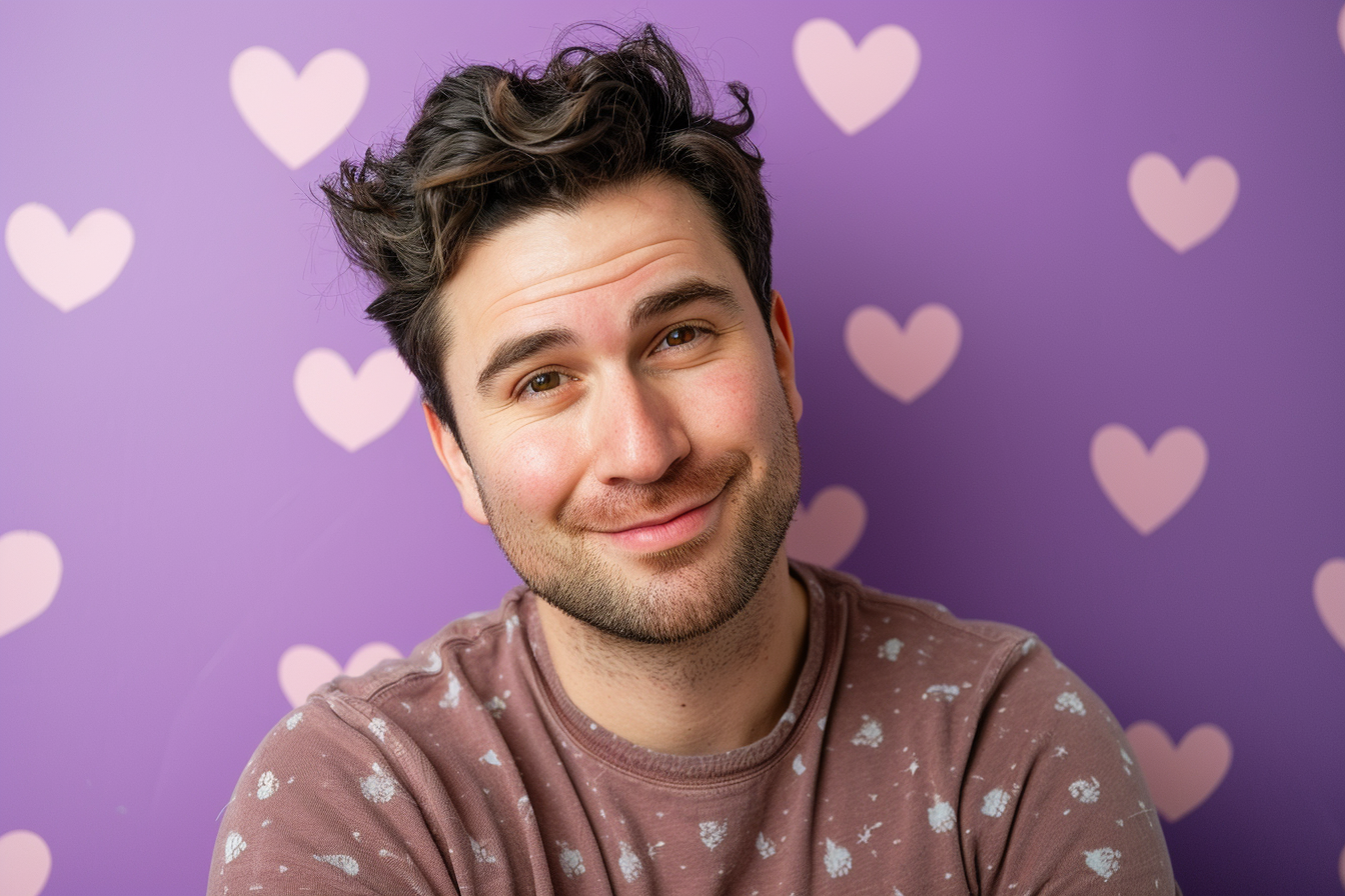 Image gratuite Père brun yeux marrons fête pères fond violet 1