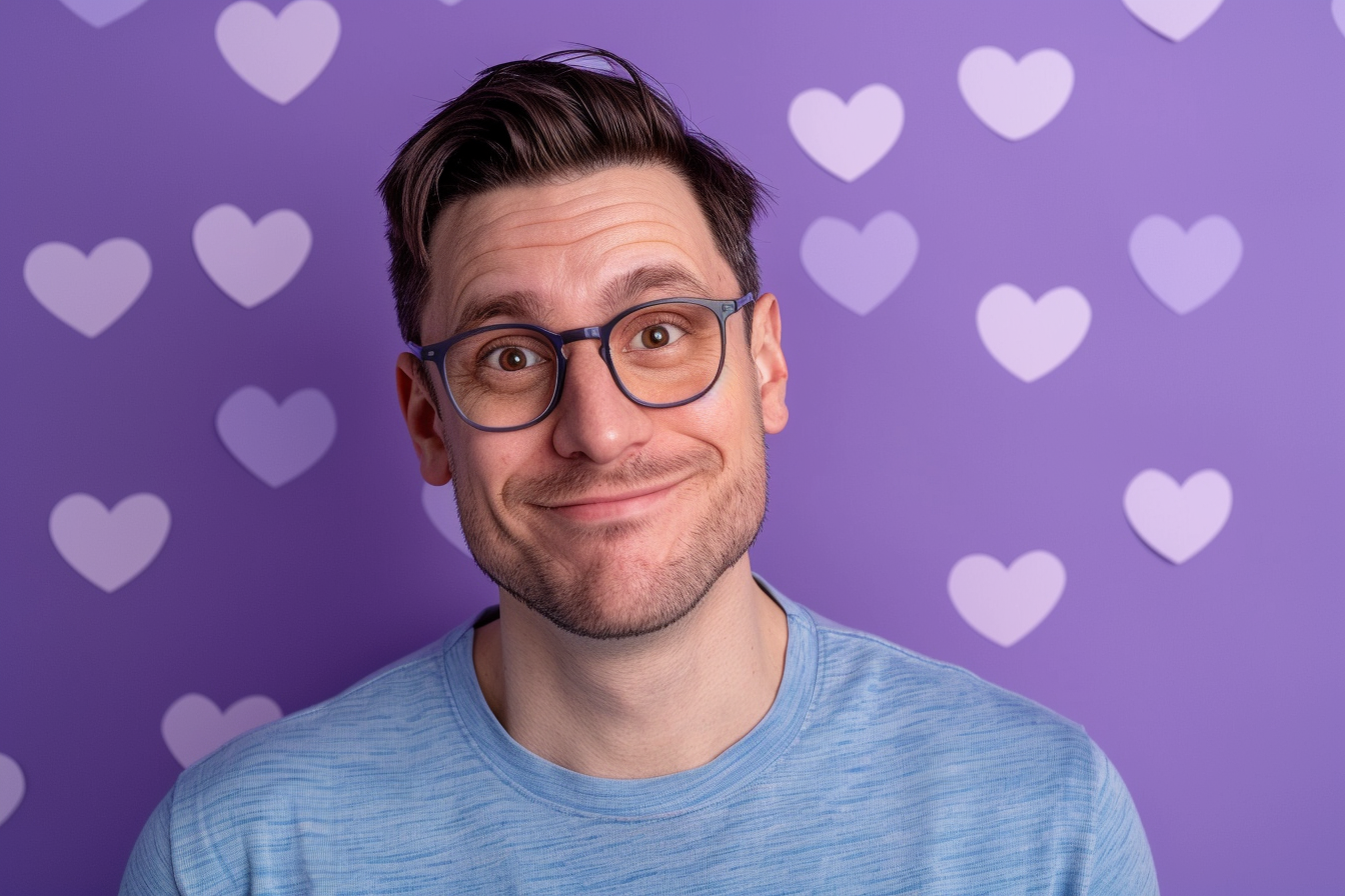 Image gratuite Père brun yeux marrons fête pères fond violet 2