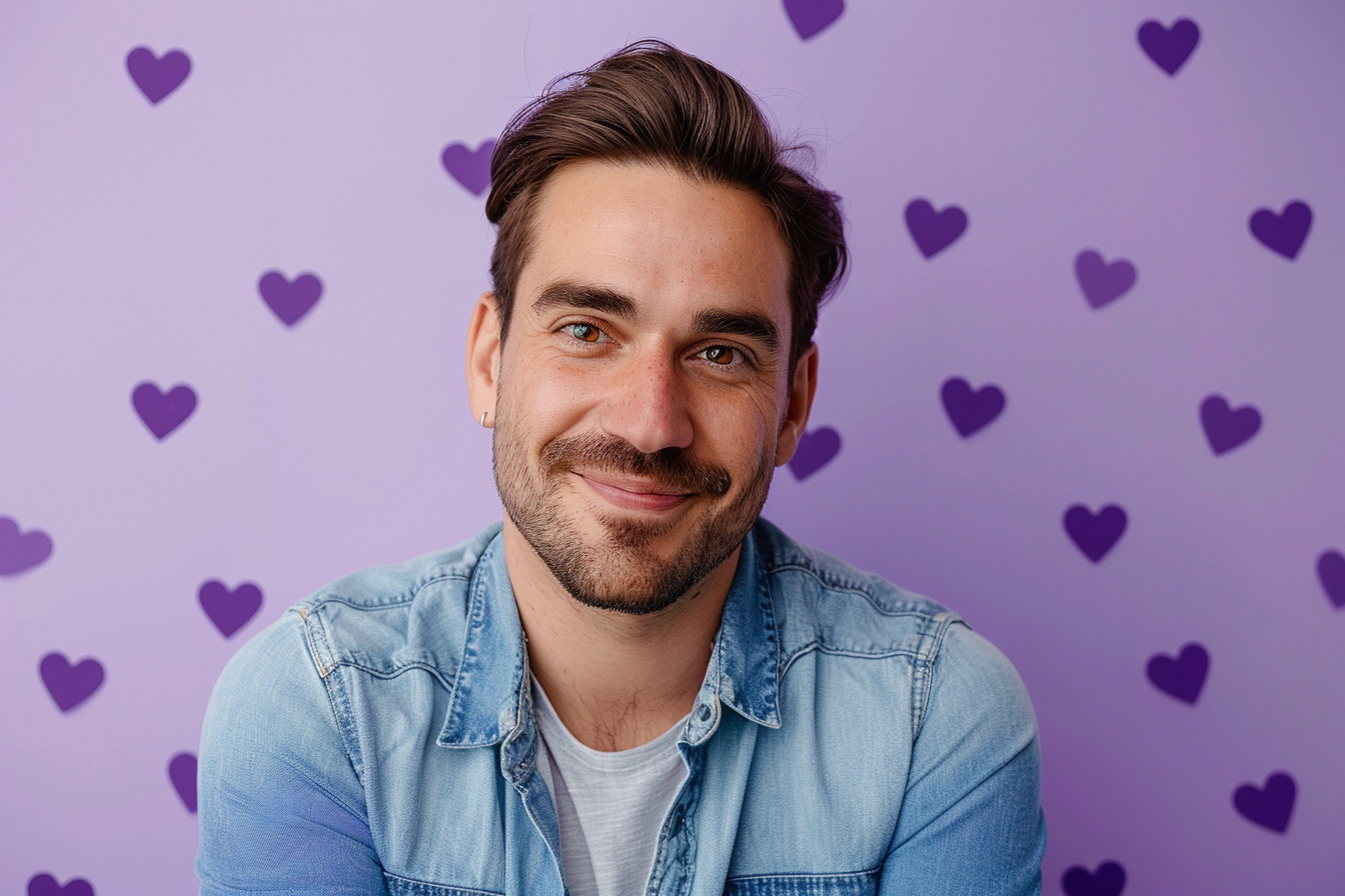 Image gratuite Père brun yeux marrons fête pères fond violet 3