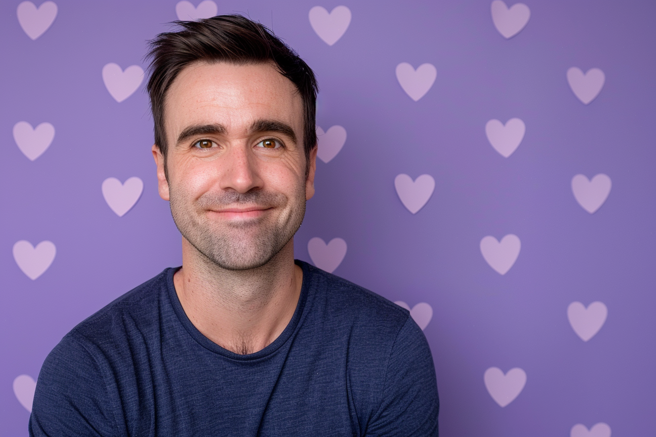 Image gratuite Père brun yeux marrons fête pères fond violet 4