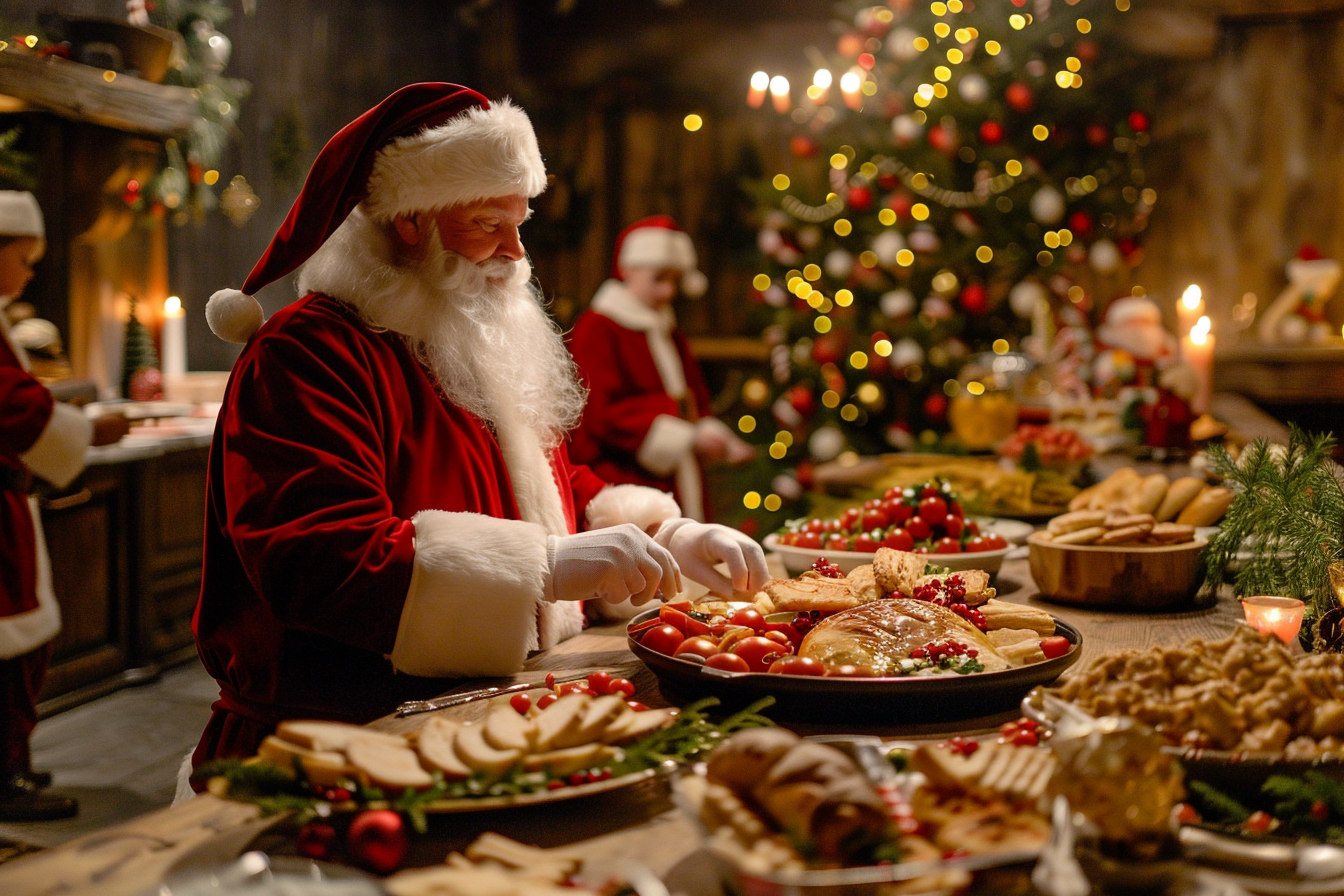 Image gratuite Père Noël et lutins préparant festin pour Noël 1