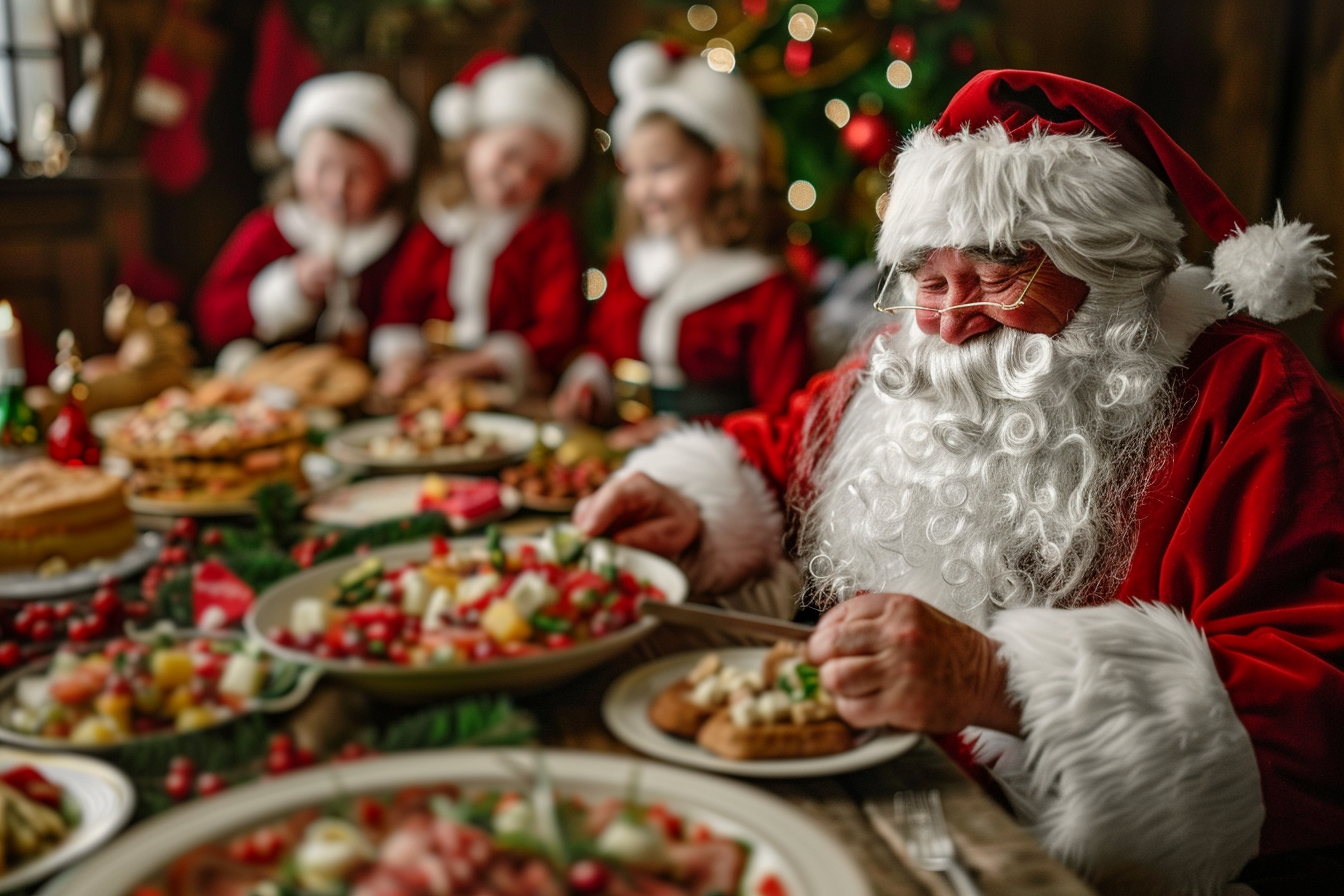 Image gratuite Père Noël et lutins préparant festin pour Noël 2