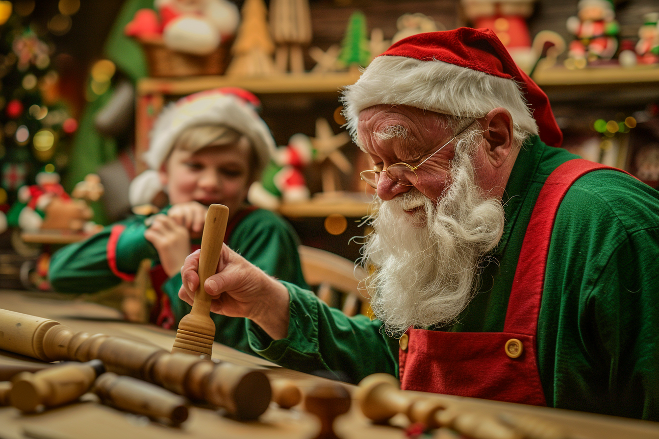 Image gratuite Père Noël et lutins travaillant dans atelier 2