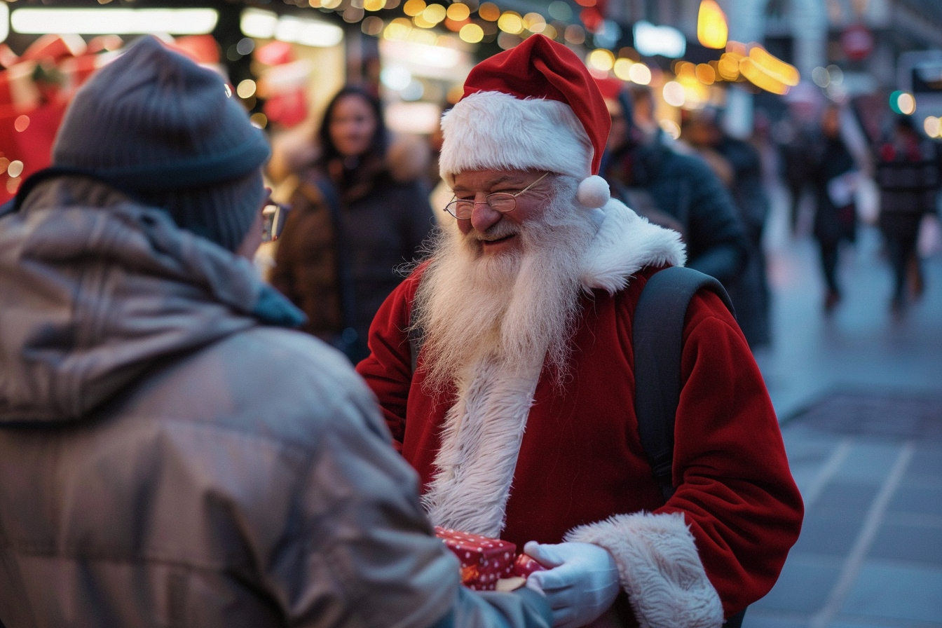 Image gratuite Père Noël répandant joie dans ville animée 2