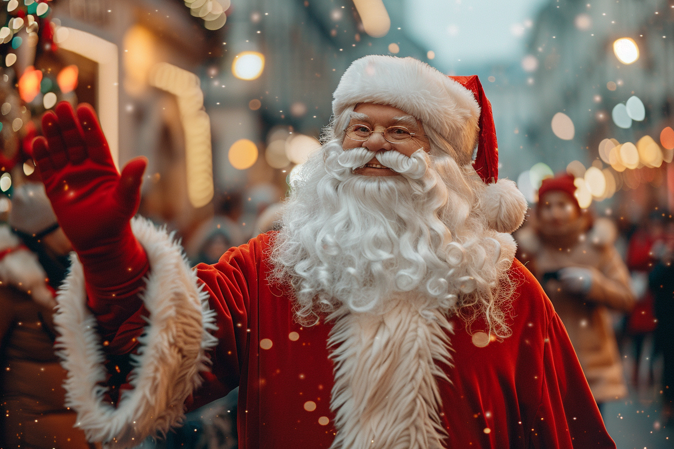 Image gratuite Père Noël répandant joie dans ville animée 4
