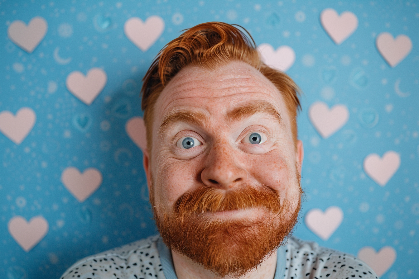 Image gratuite Père roux yeux bleus fête pères fond bleu 2