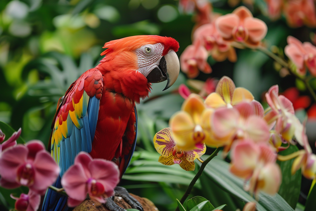 Image gratuite Perroquet explorant jardin tropical 1