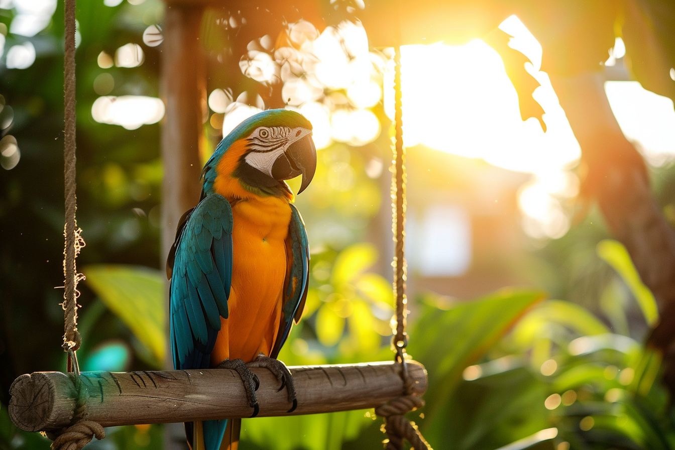Image gratuite Perroquet sur balançoire au coucher du soleil 1