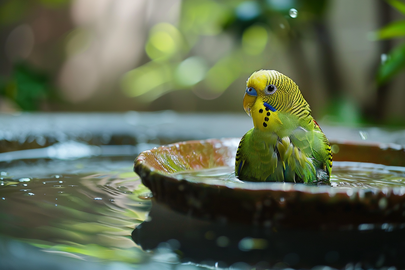 Image gratuite Perruche prenant un bain 1