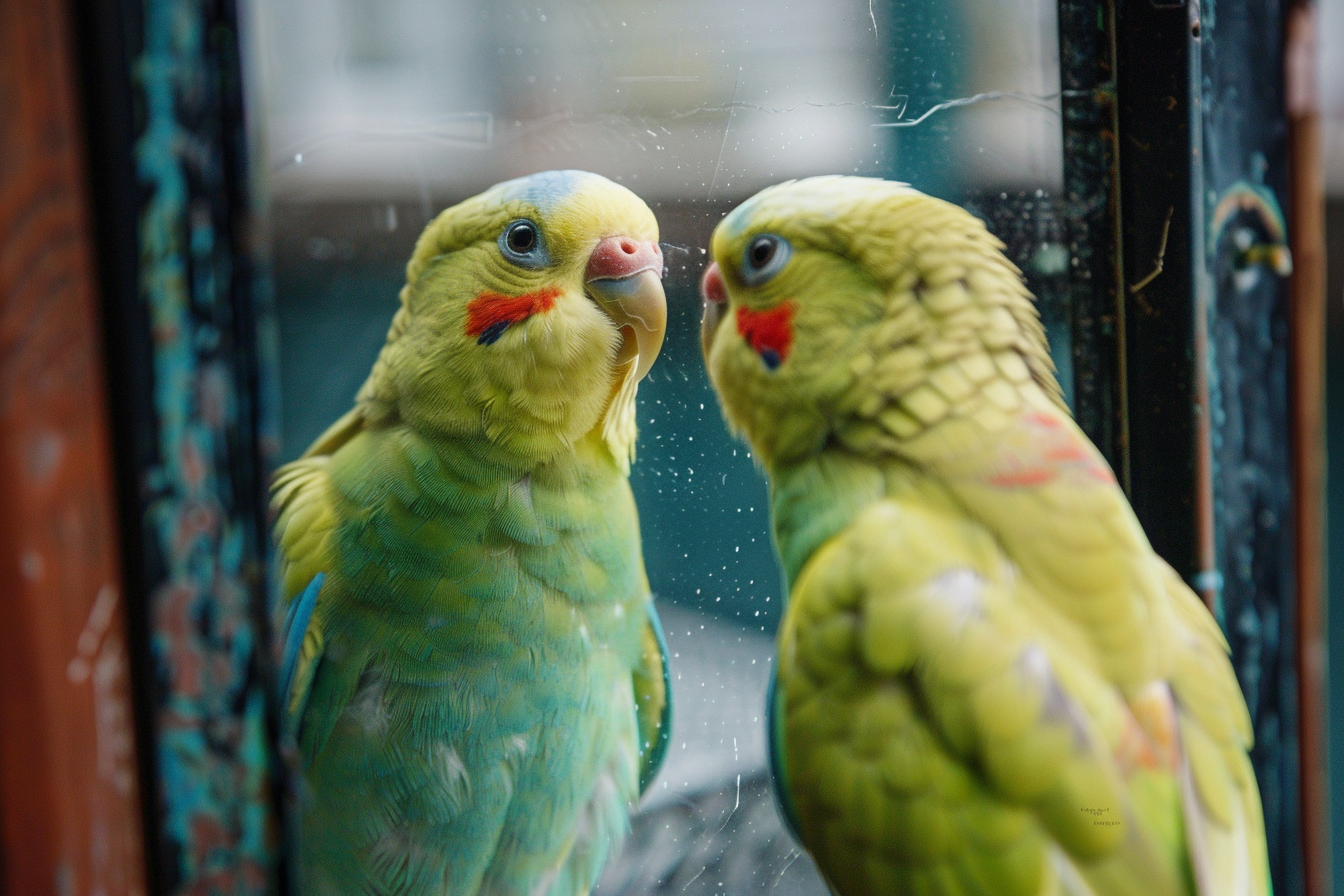 Image gratuite Perruche regardant un miroir 1