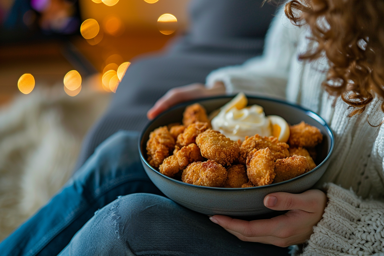 Image gratuite Personne appréciant des nuggets à la maison 1