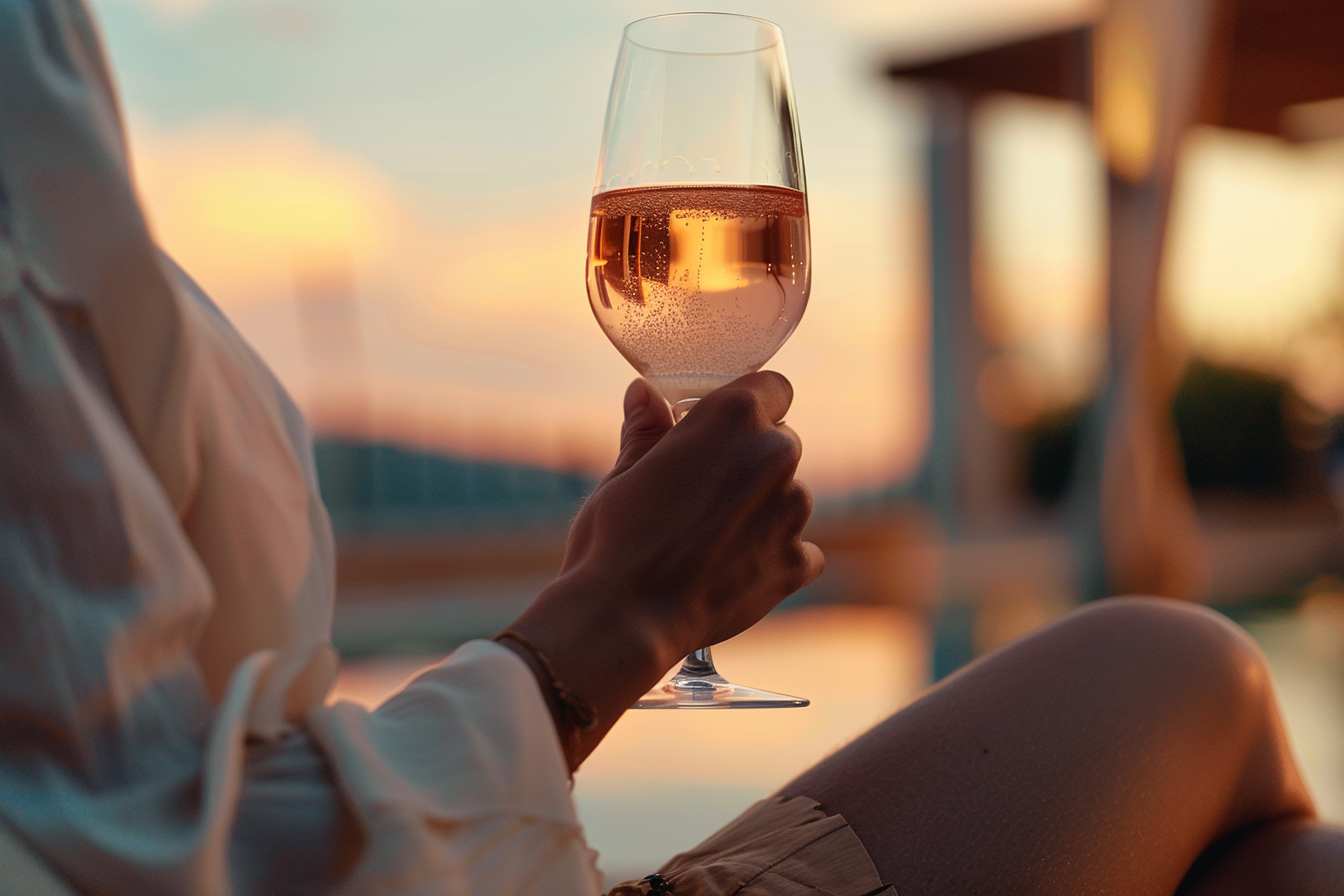 Image gratuite Personne buvant un verre de vin rosé 1