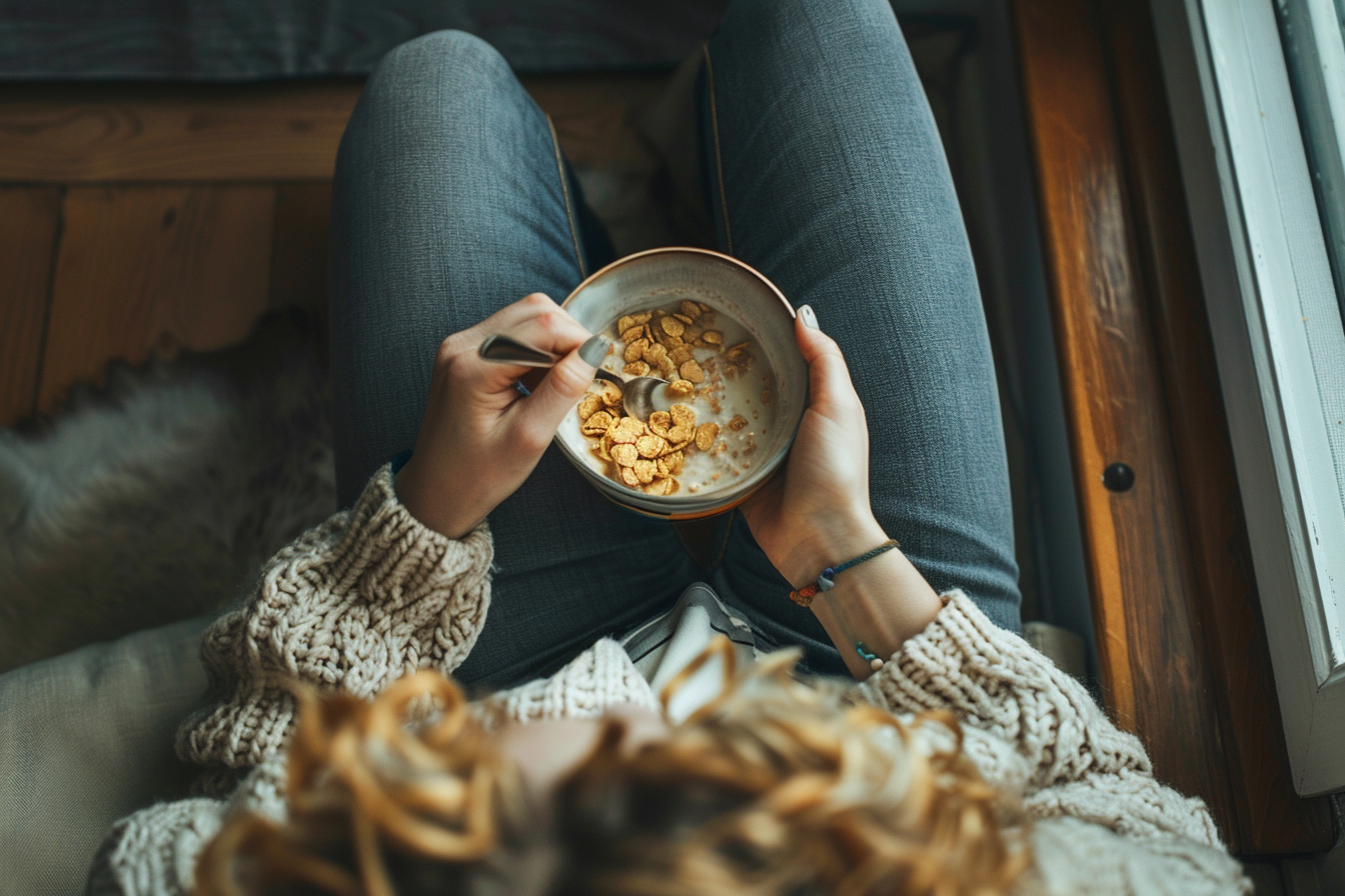 Image gratuite Personne mangeant des céréales et lait 1
