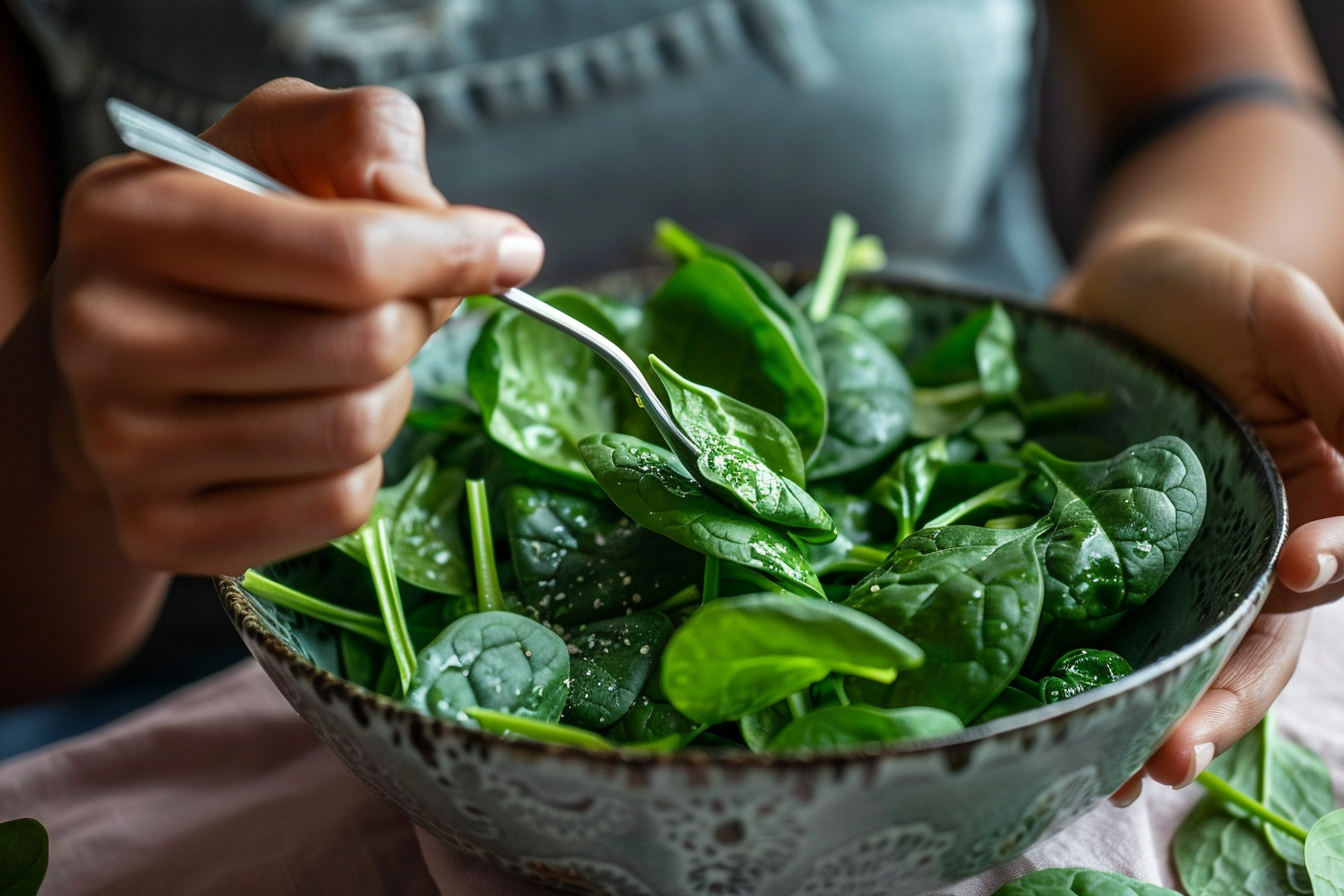 Image gratuite Personne mangeant des épinards 1