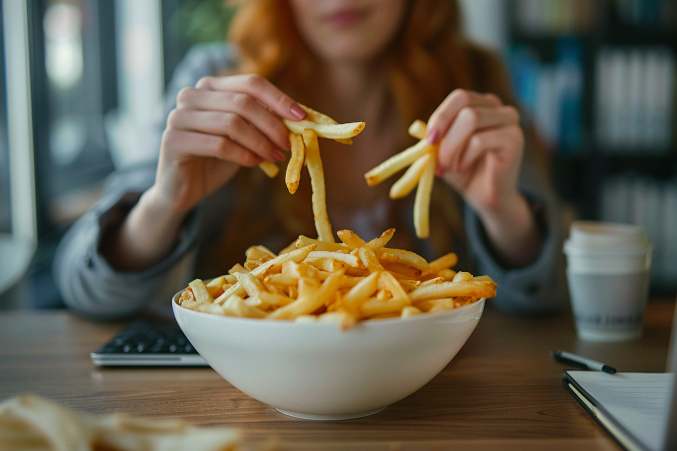Image gratuite Personne mangeant des frites à la maison 2