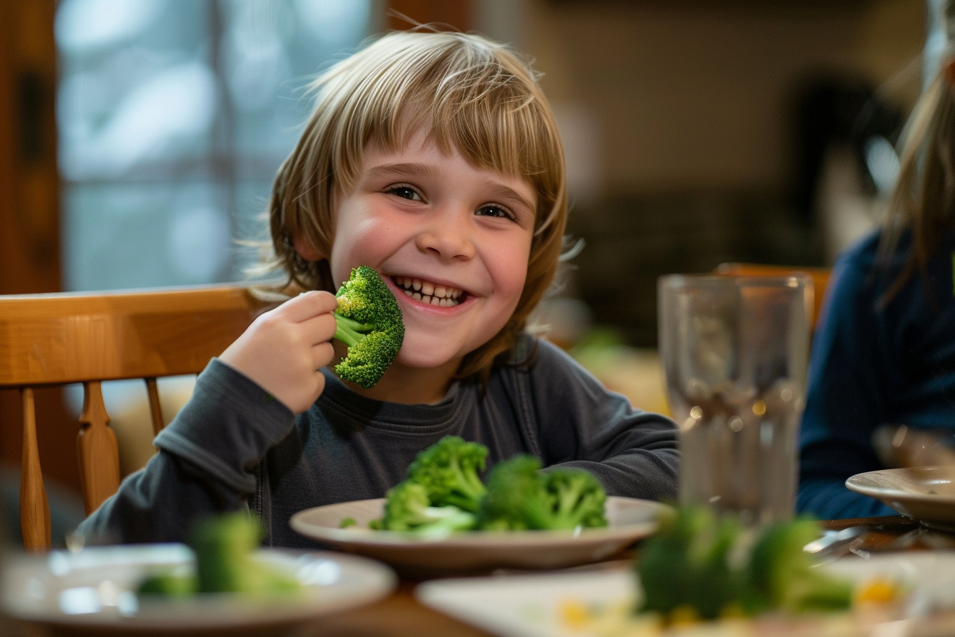 Image gratuite Personne mangeant du brocoli à table 1