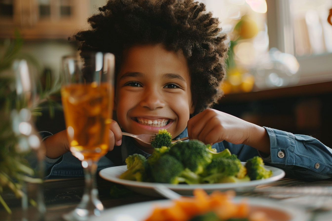 Image gratuite Personne mangeant du brocoli à table 2